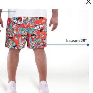Disney Mickey Mouse Mens Tropical Swim Trunks Red Floral Board Shorts 2XL XXL